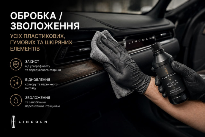 Обробка/зволоження усіх пластикових, гумових та шкіряних елементів